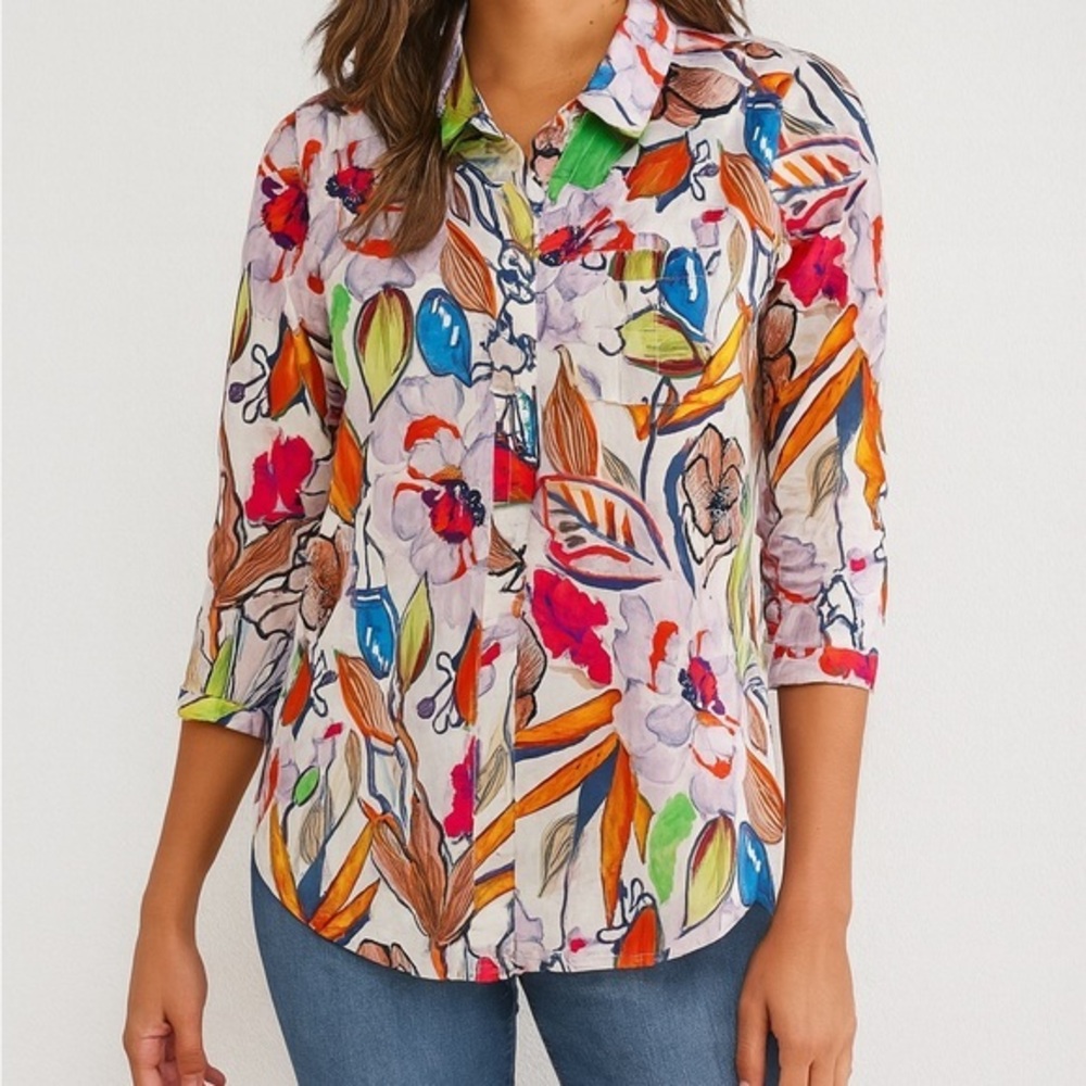 Borsa Donna Button Down Cleo Tunic Blouse in English Garden
